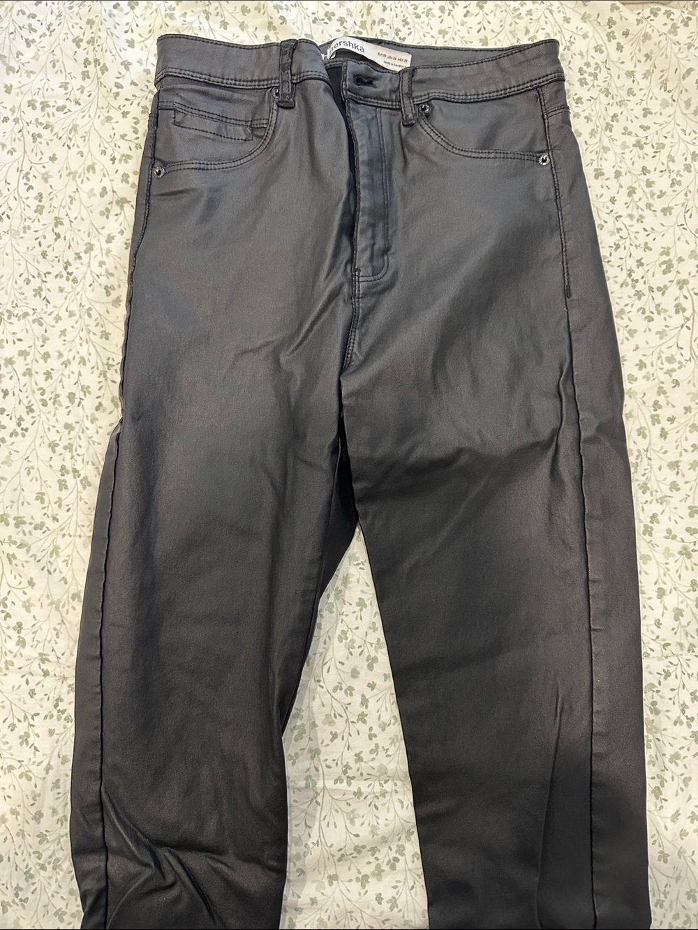 Bershka Slim Straight Coated Black Pants